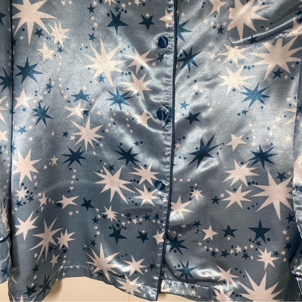 Linda Hartman Intimates Silk Blend Pajama Set Blue Stars Size Large - Picture 5 of 14